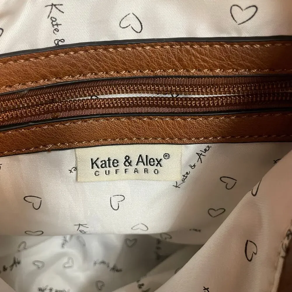 Kate & Alex Cuffaro Canvas Shoulder Hobo Bag Leather Double Strap Khaki Brown